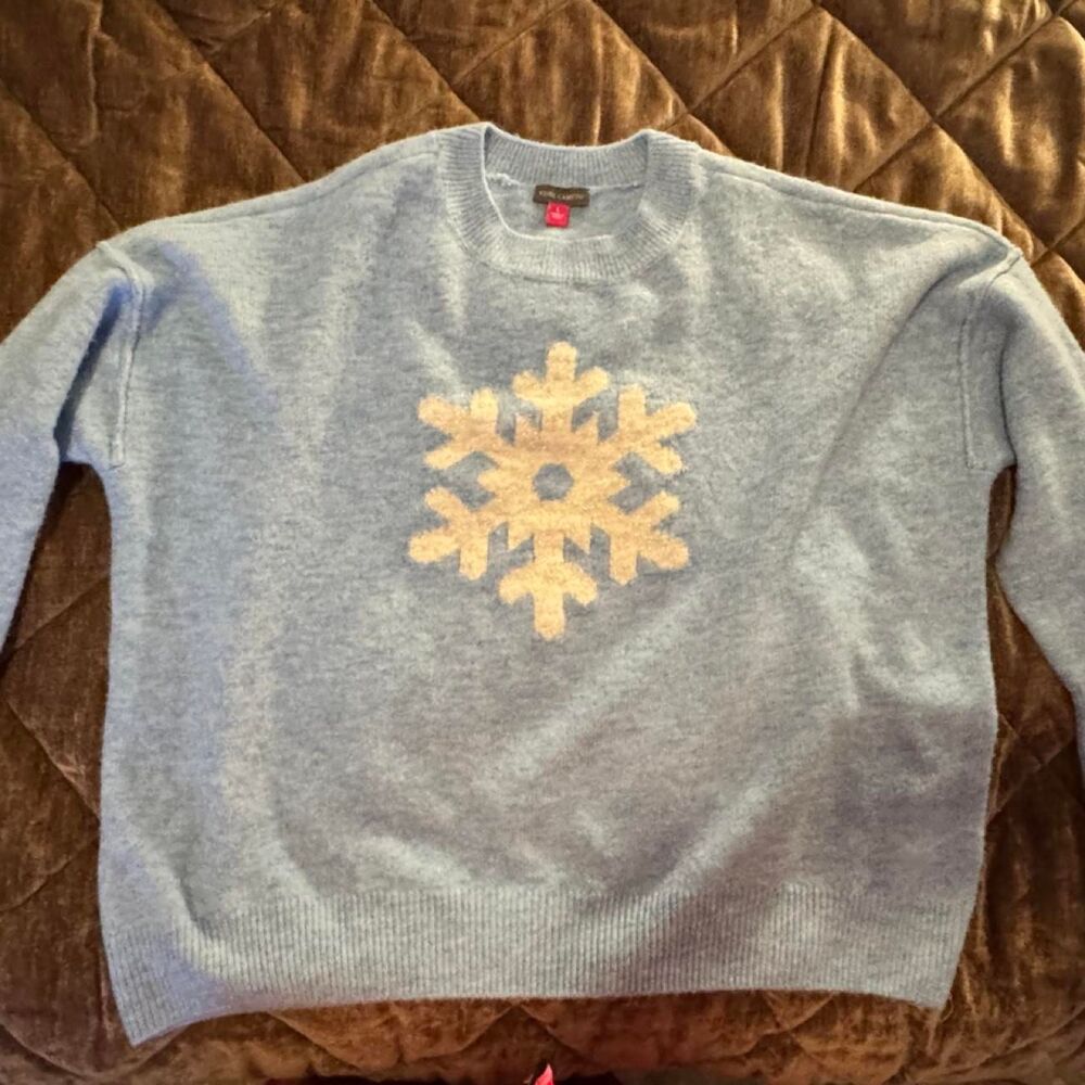 Vince Camuto Blue Snowflake Sweater Women’s Large Cozy Winter Après Ski Pullover